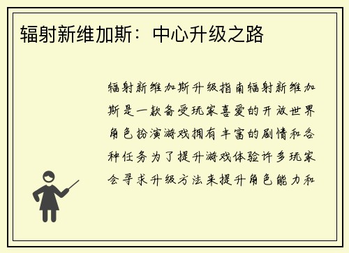 辐射新维加斯：中心升级之路